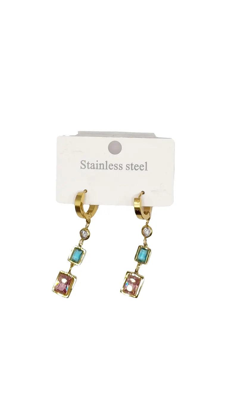 Goldene Edelstahl-Ohrringe mit bunten Kristallen - König Jewelry