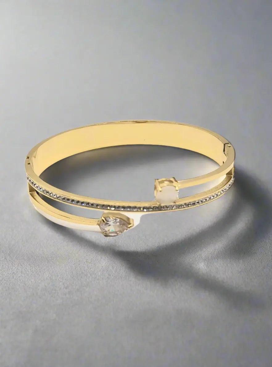 Vergoldet 18K Armband mit einer Reihe kleine Strasssteine - König Jewelry
