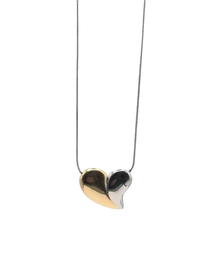 Halskette mit Herzanhänger aus Silber und Gold - König Jewelry