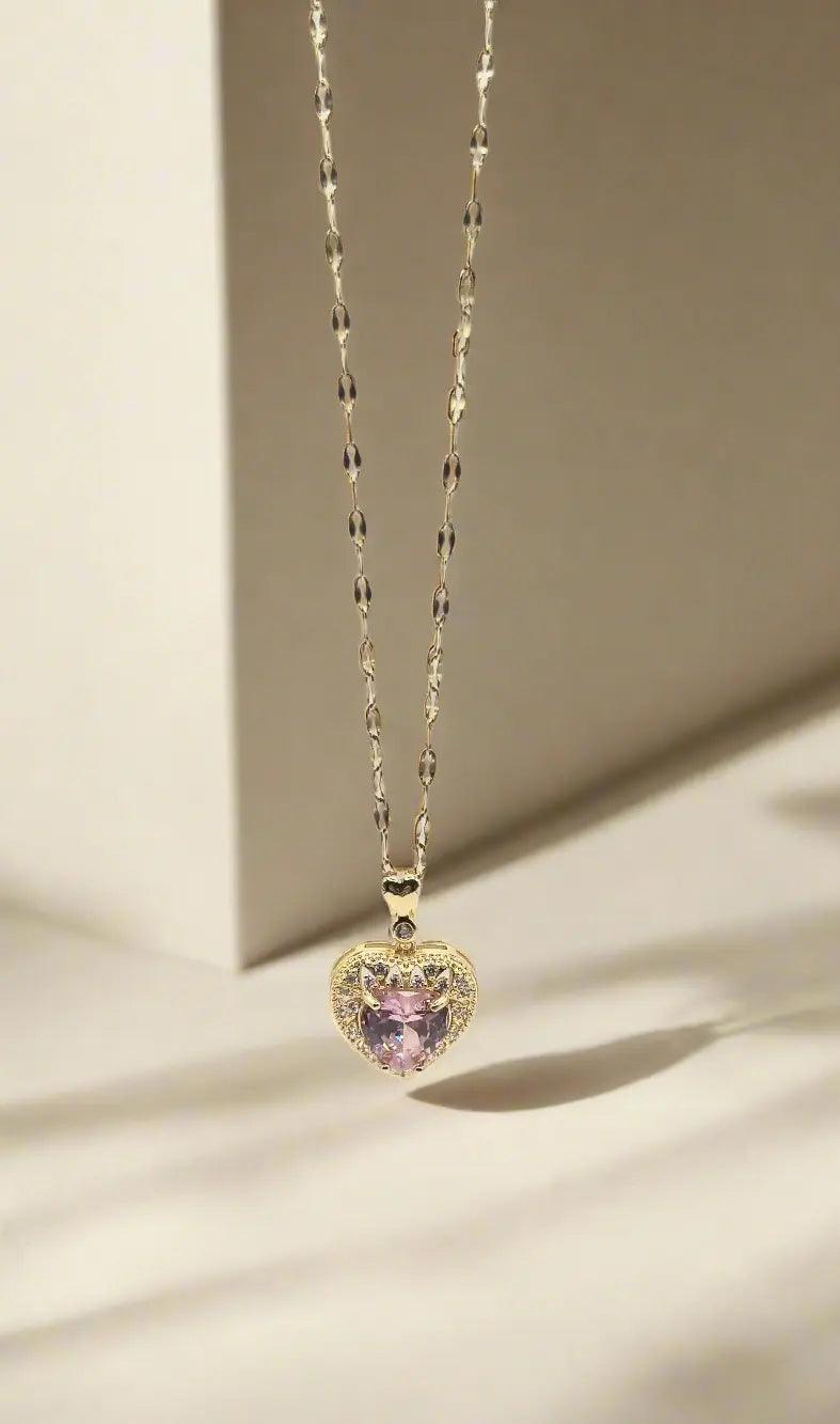 Halskette mit Steinherz Vergoldet 18K - König Jewelry