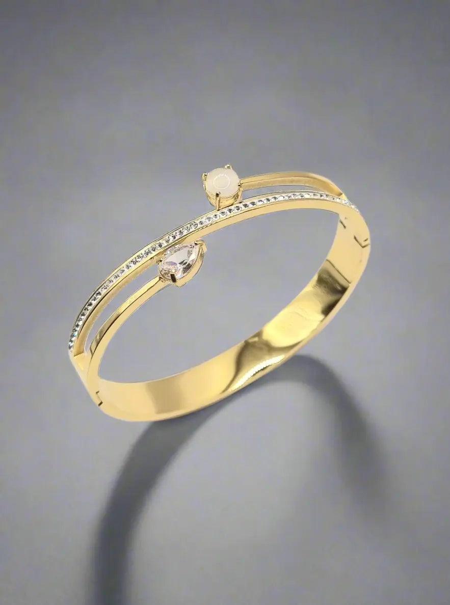 Vergoldet 18K Armband mit einer Reihe kleine Strasssteine - König Jewelry