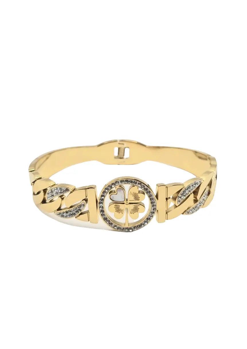 Vergoldet 18K Exklusive Goldarmband mit Kleeblatt & Zirkonia - König Jewelry
