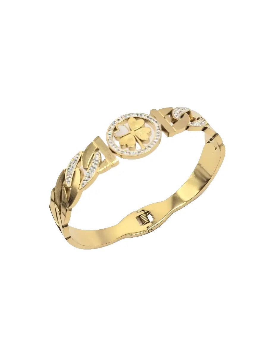 Vergoldet 18K Exklusive Goldarmband mit Kleeblatt & Zirkonia - König Jewelry