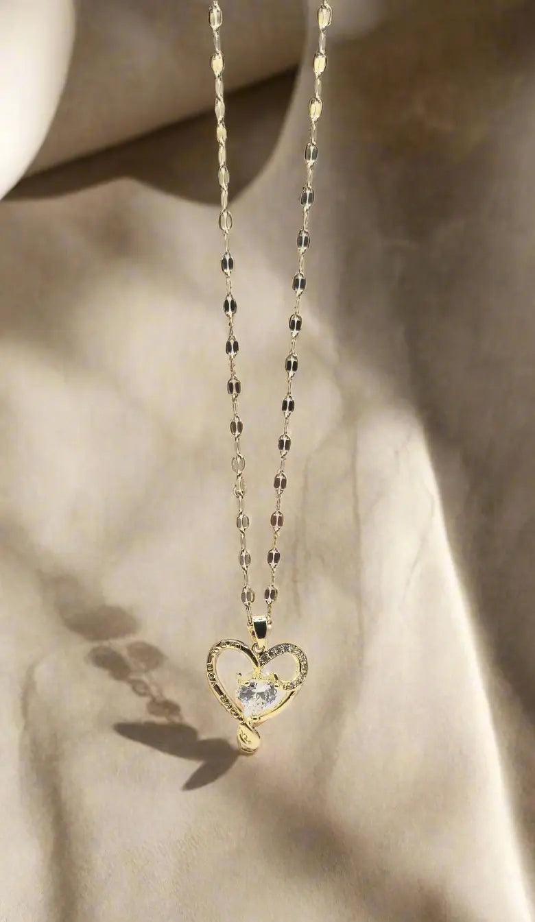Vergoldet 18K Halskette mit Herzstein-Anhänger - König Jewelry