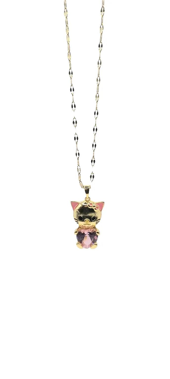 Vergoldet 18K Verspielte Katzen-Halskette – Eleganter Anhänger mit funkelndem Stein - König Jewelry