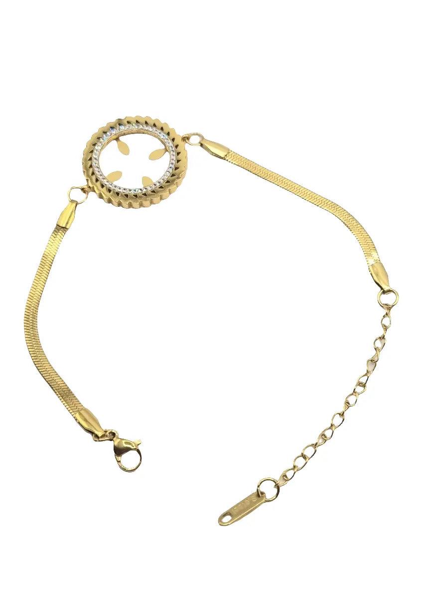 Vergoldet 18K Goldenes Armband mit rundem Kristall-Anhänger – Eleganz & Stil - König Jewelry